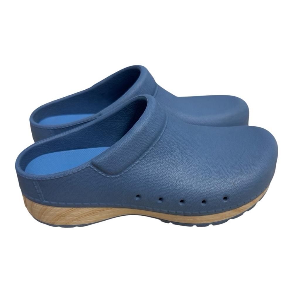Dansko Blue Mules with Tan Sole